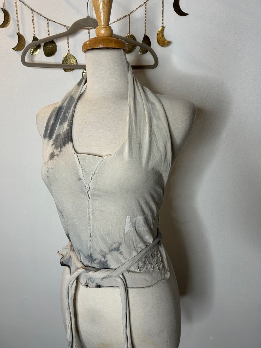 Diesel Tie-Dye Halter Wrap Top in Cream and Gray